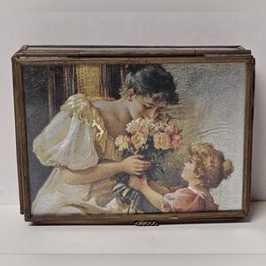 Rare Victorian Bronze Mirrored Jewelry "Mourning Box" with changing picture